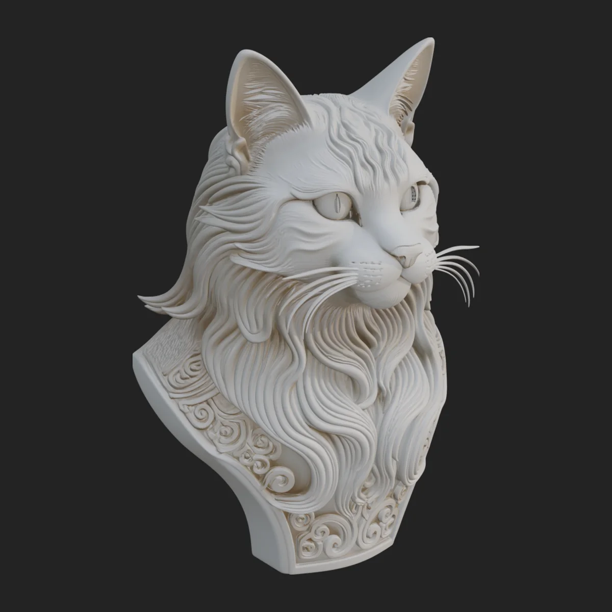 Ornate Carved Cat Bust Statue Design 2
