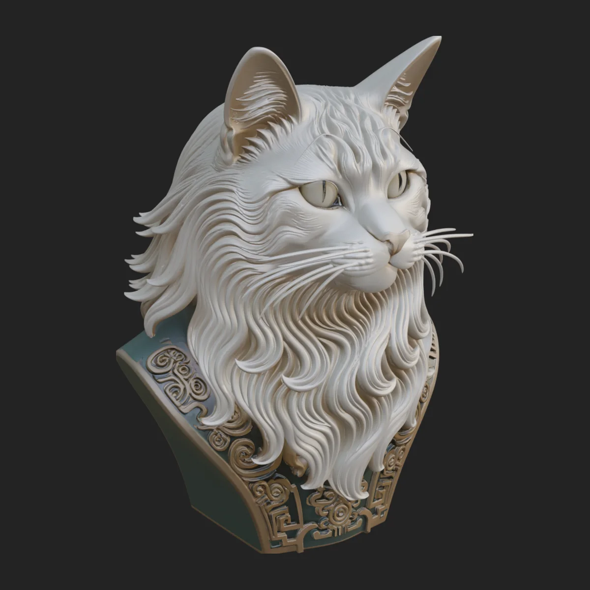 Ornate Carved Cat Bust Statue Design 3
