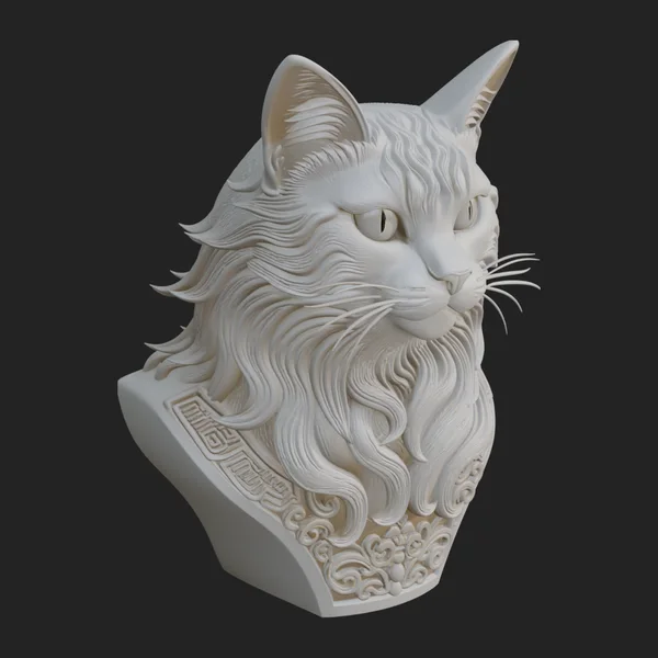 Ornate Carved Cat Bust Statue Design 4
