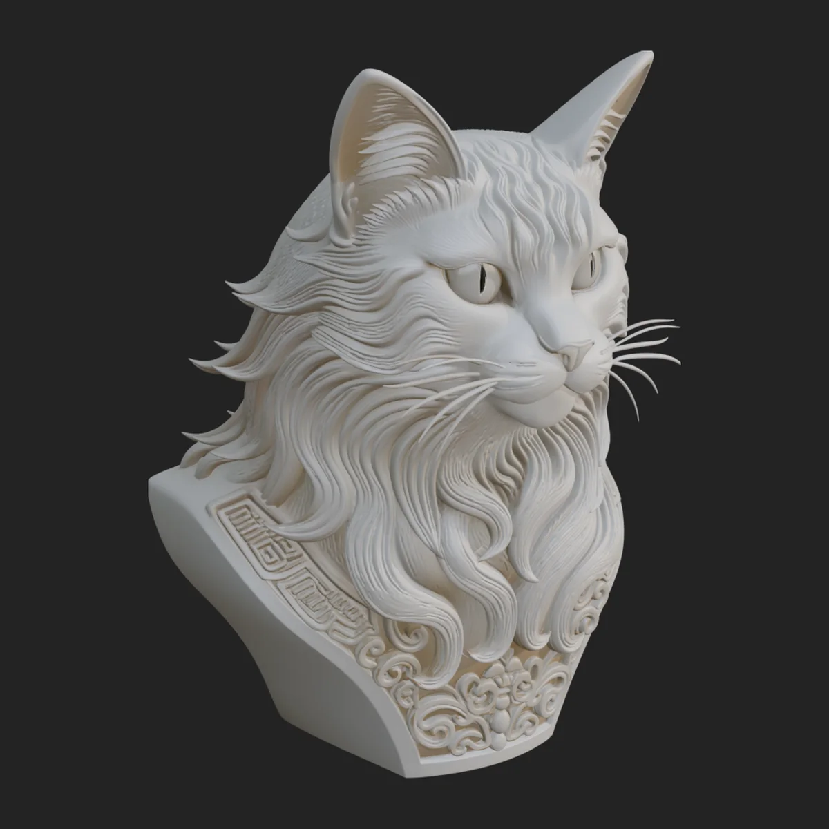 Ornate Carved Cat Bust Statue Design 4