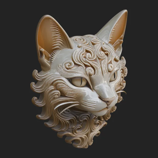Ornate Carved Cat Bust Statue Design 5
