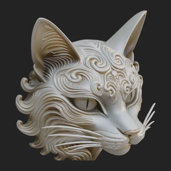 Ornate Carved Cat Bust Statue Design 6