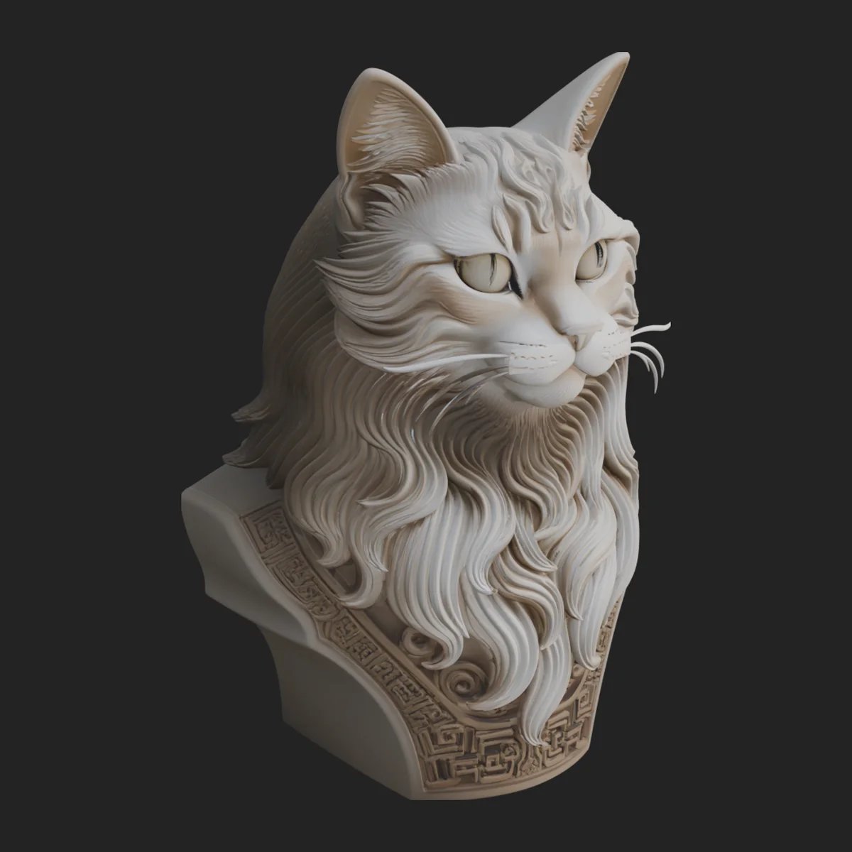 Ornate Carved Cat Bust Statue Design 7