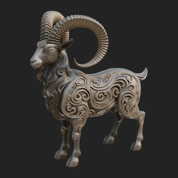 Ornate Carved Ram Statue Design 1