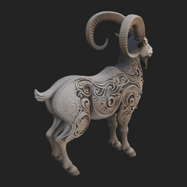 Ornate Carved Ram Statue Design 2