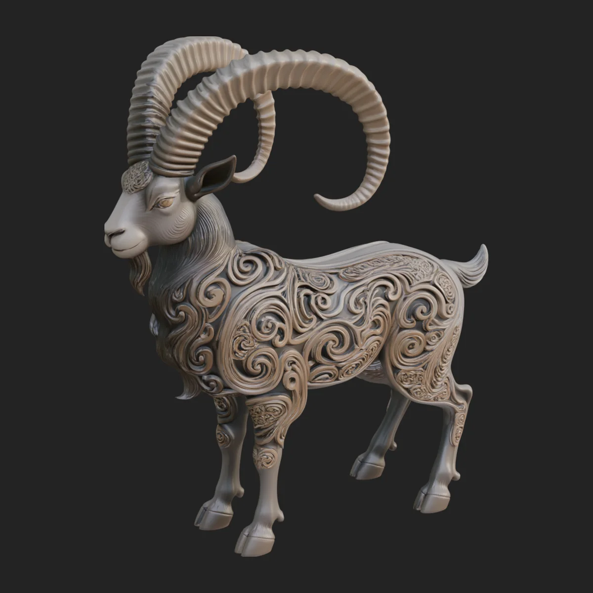 Ornate Carved Ram Statue Design 3
