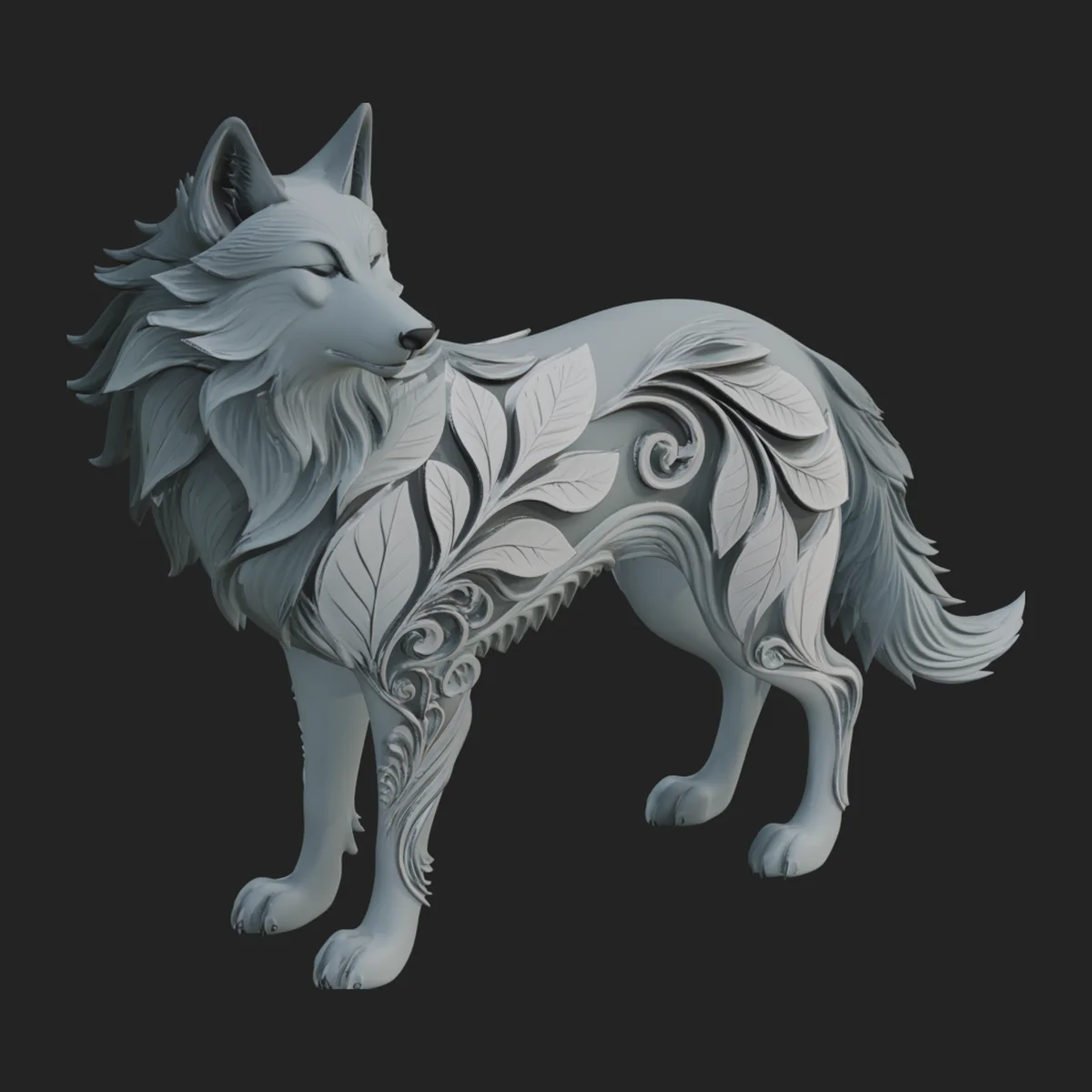 Ornate Carved Wolf Statue Design 1