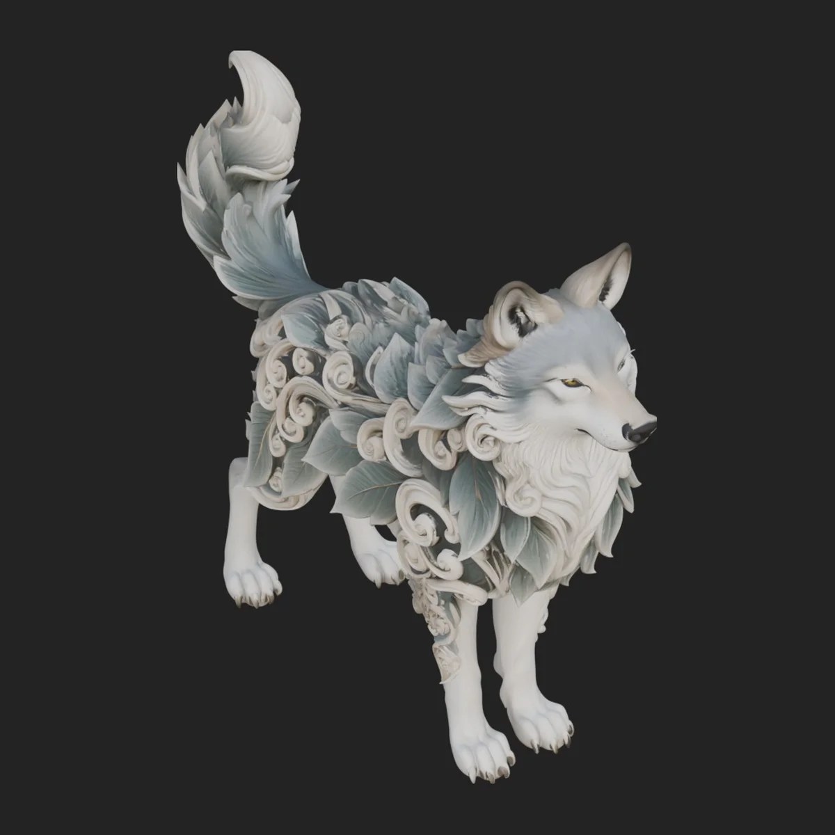 Ornate Carved Wolf Statue Design 2