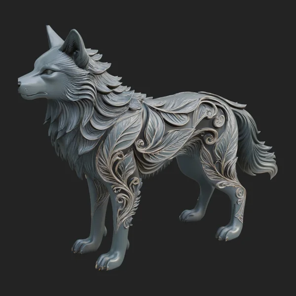 Ornate Carved Wolf Statue Design 3