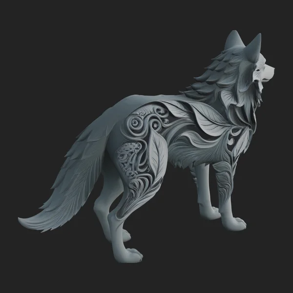 Ornate Carved Wolf Statue Design 4