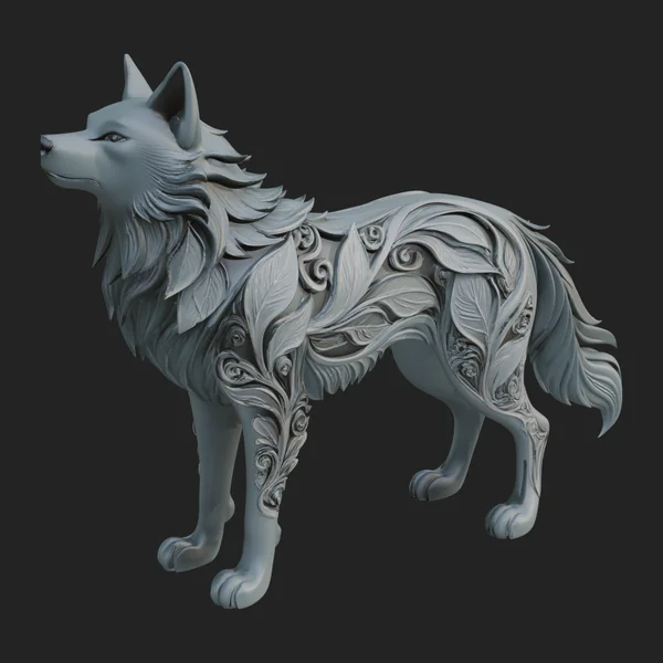 Ornate Carved Wolf Statue Design 5