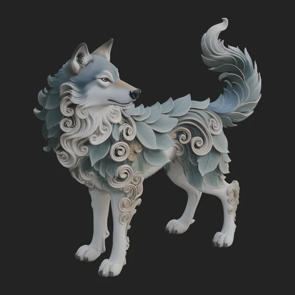 Ornate Carved Wolf Statue Design 6