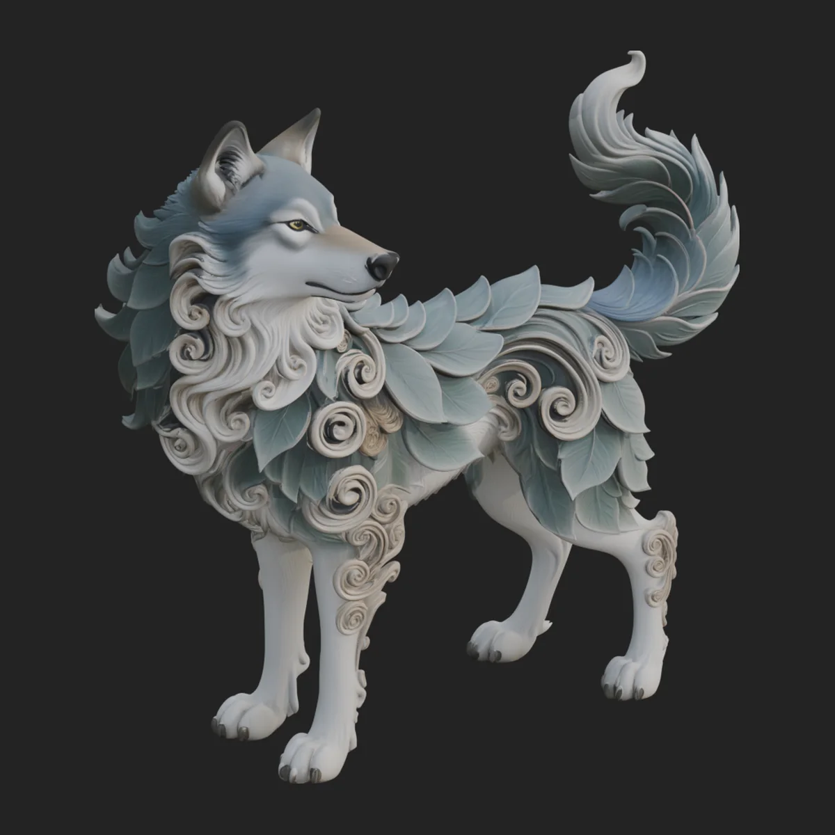 Ornate Carved Wolf Statue Design 6