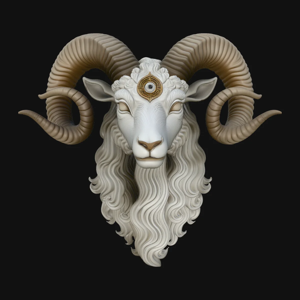 Ornate Ram Head Wall Mount Design 1