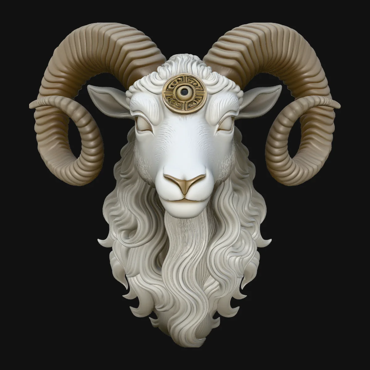 Ornate Ram Head Wall Mount Design 2