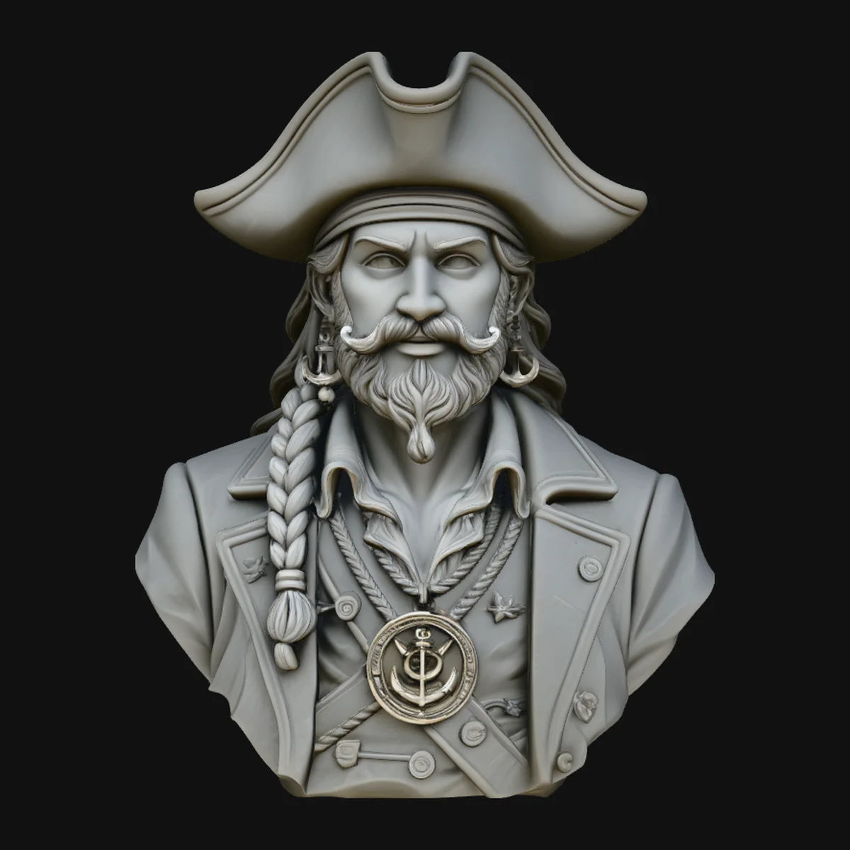 Pirate Captain Bust Statue Design 2