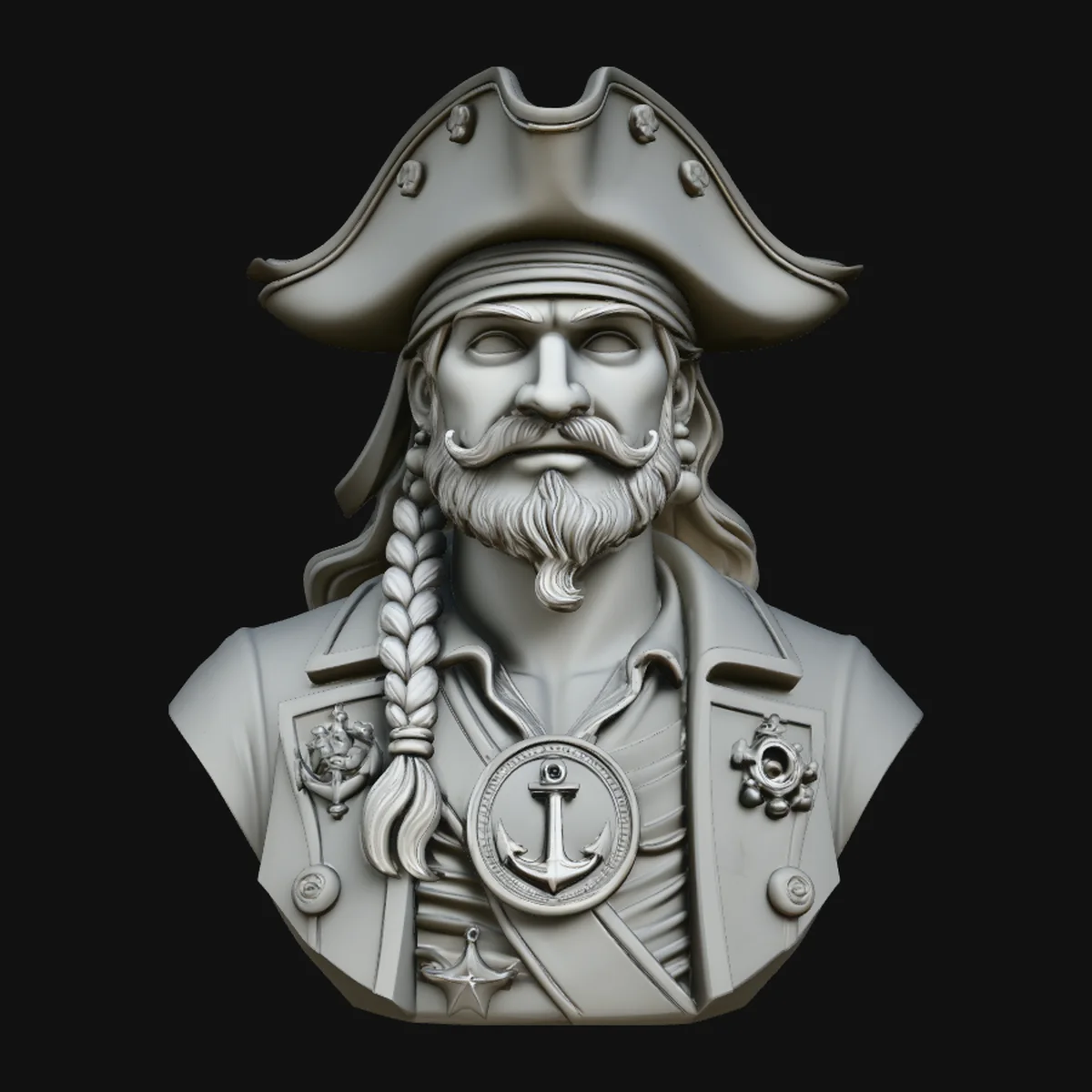 Pirate Captain Bust Statue Design 3