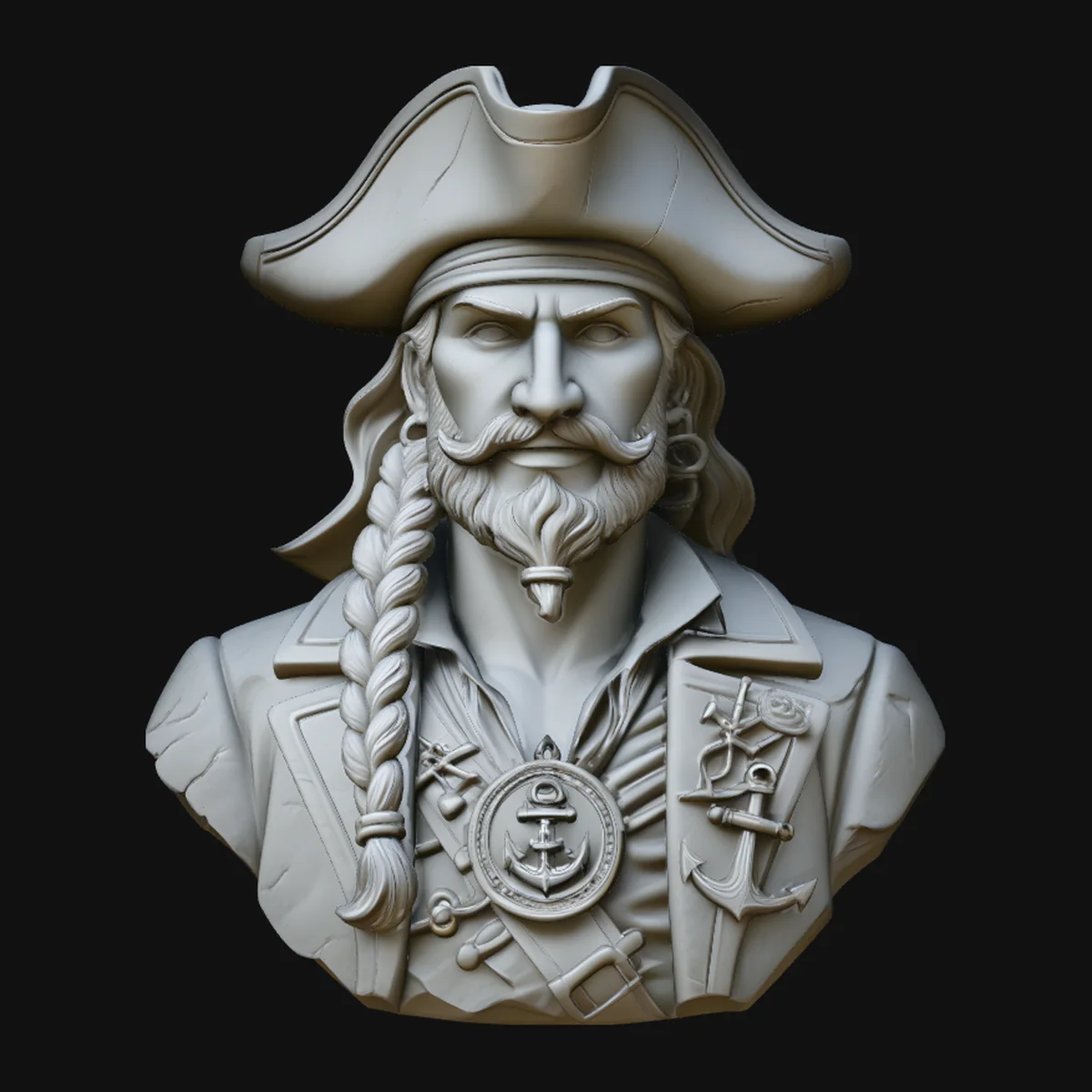 Pirate Captain Bust Statue Design 4