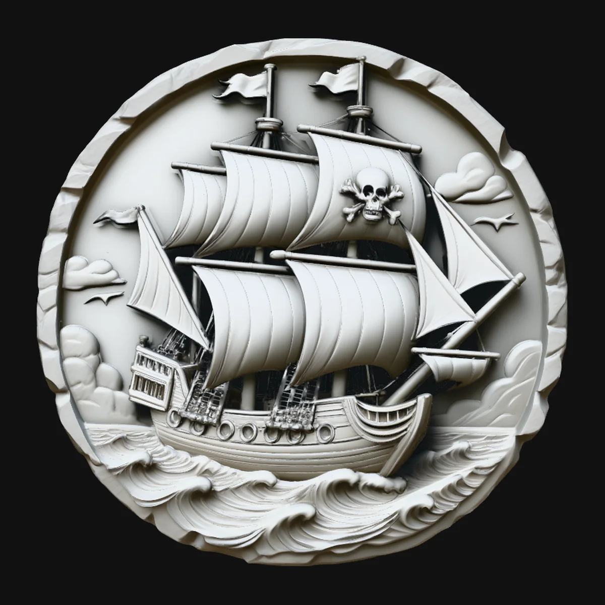 Pirate Ship Relief Medallion Pendant