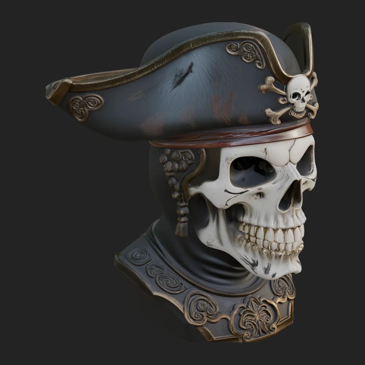 Pirate Skull in Tricorn Bust Statue Design 1