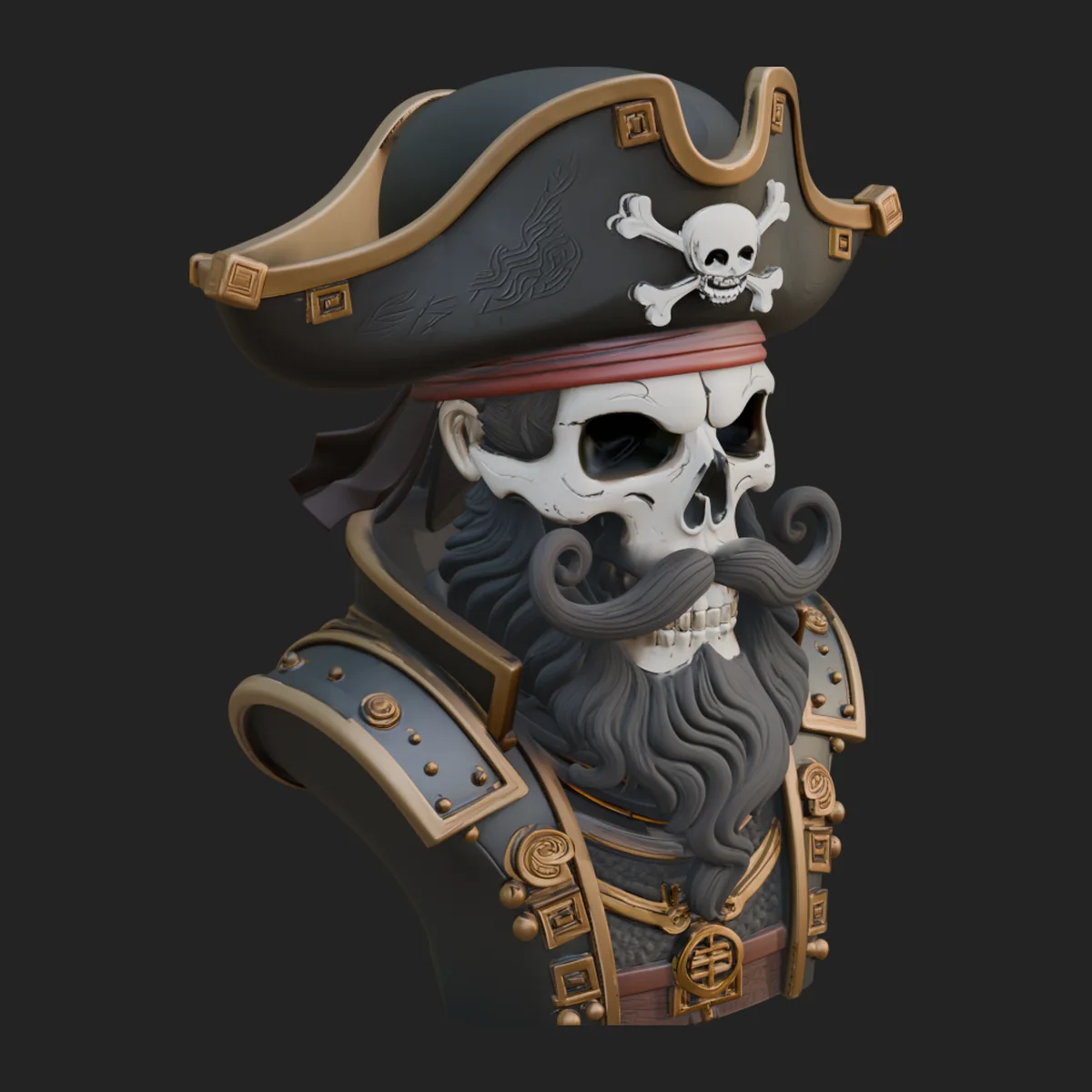 Pirate Skull in Tricorn Bust Statue Design 10