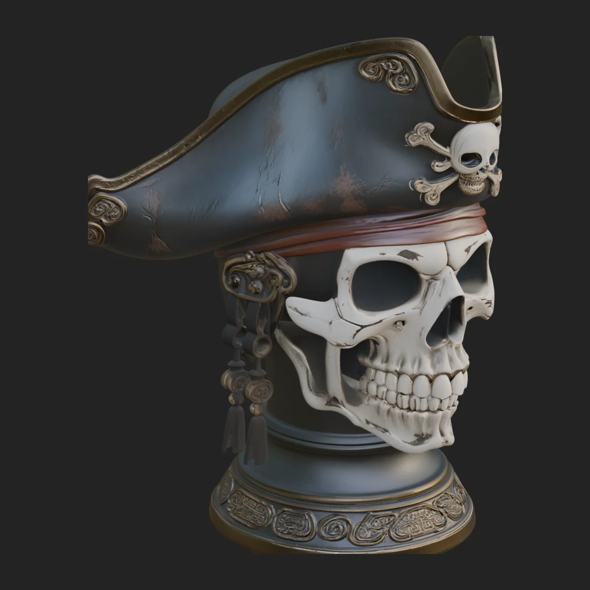 Pirate Skull in Tricorn Bust Statue Design 11