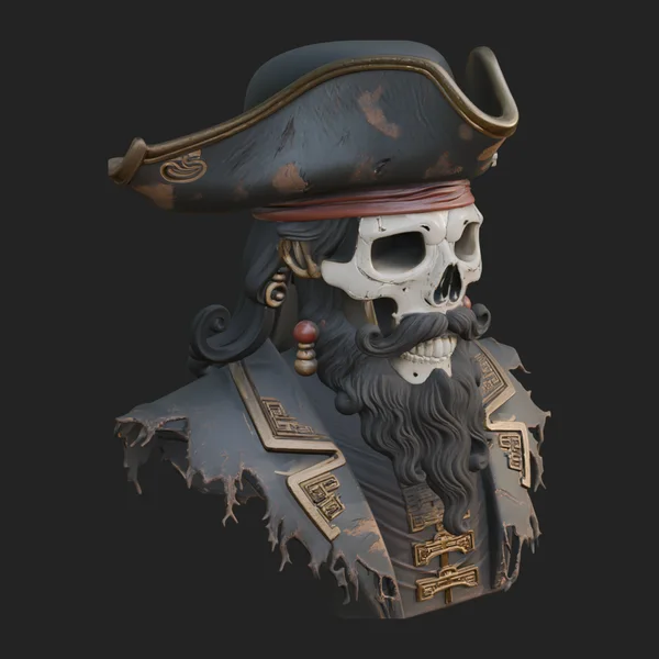 Pirate Skull in Tricorn Bust Statue Design 12