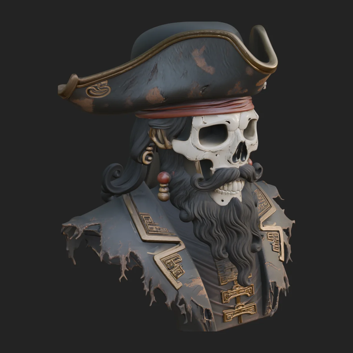 Pirate Skull in Tricorn Bust Statue Design 12