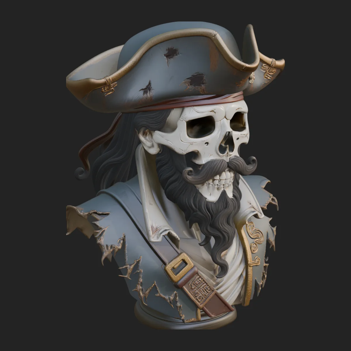 Pirate Skull in Tricorn Bust Statue Design 3