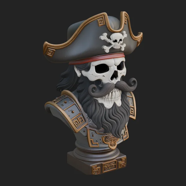 Pirate Skull in Tricorn Bust Statue Design 4