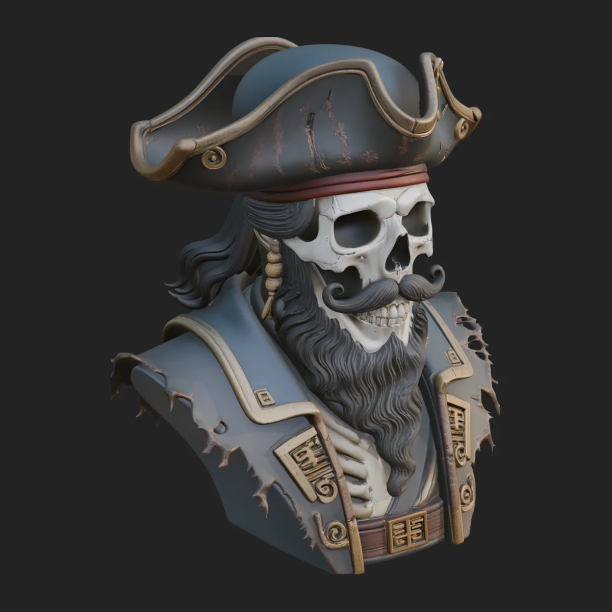Pirate Skull in Tricorn Bust Statue Design 5