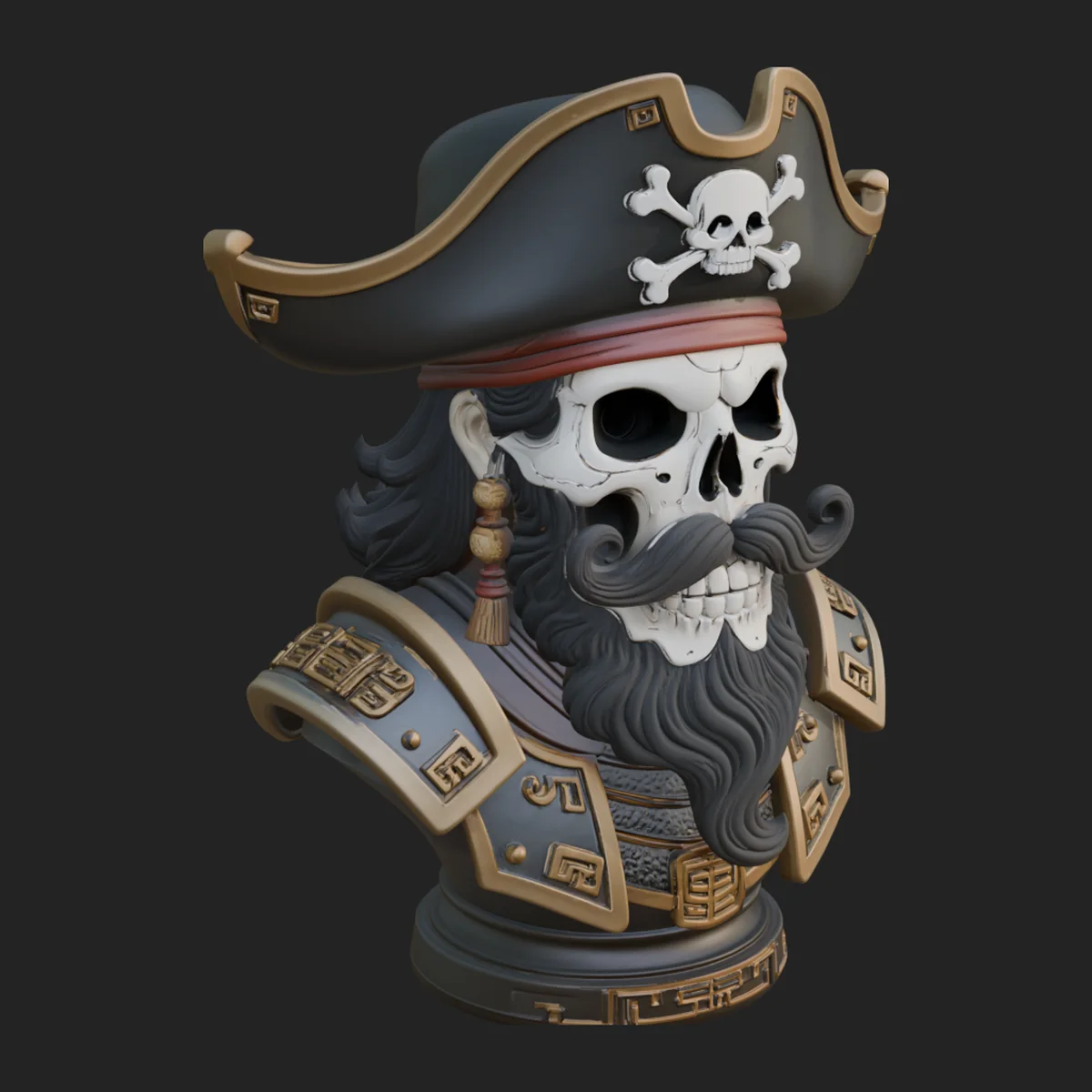Pirate Skull in Tricorn Bust Statue Design 6