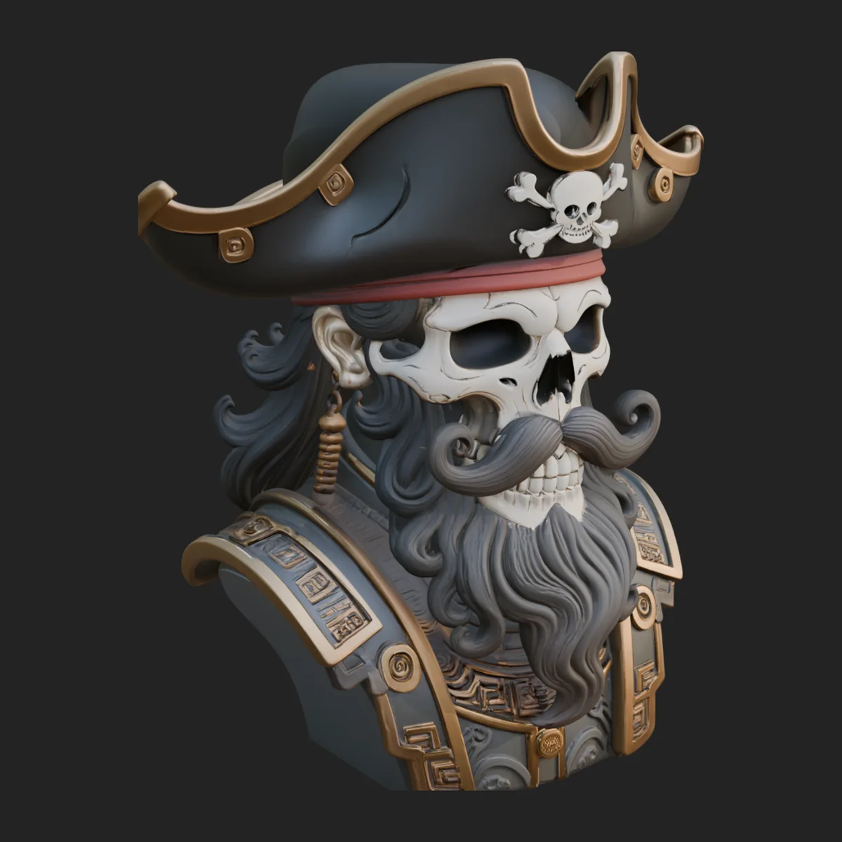 Pirate Skull in Tricorn Bust Statue Design 7