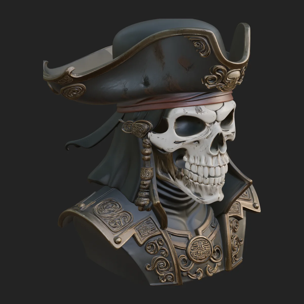 Pirate Skull in Tricorn Bust Statue Design 8