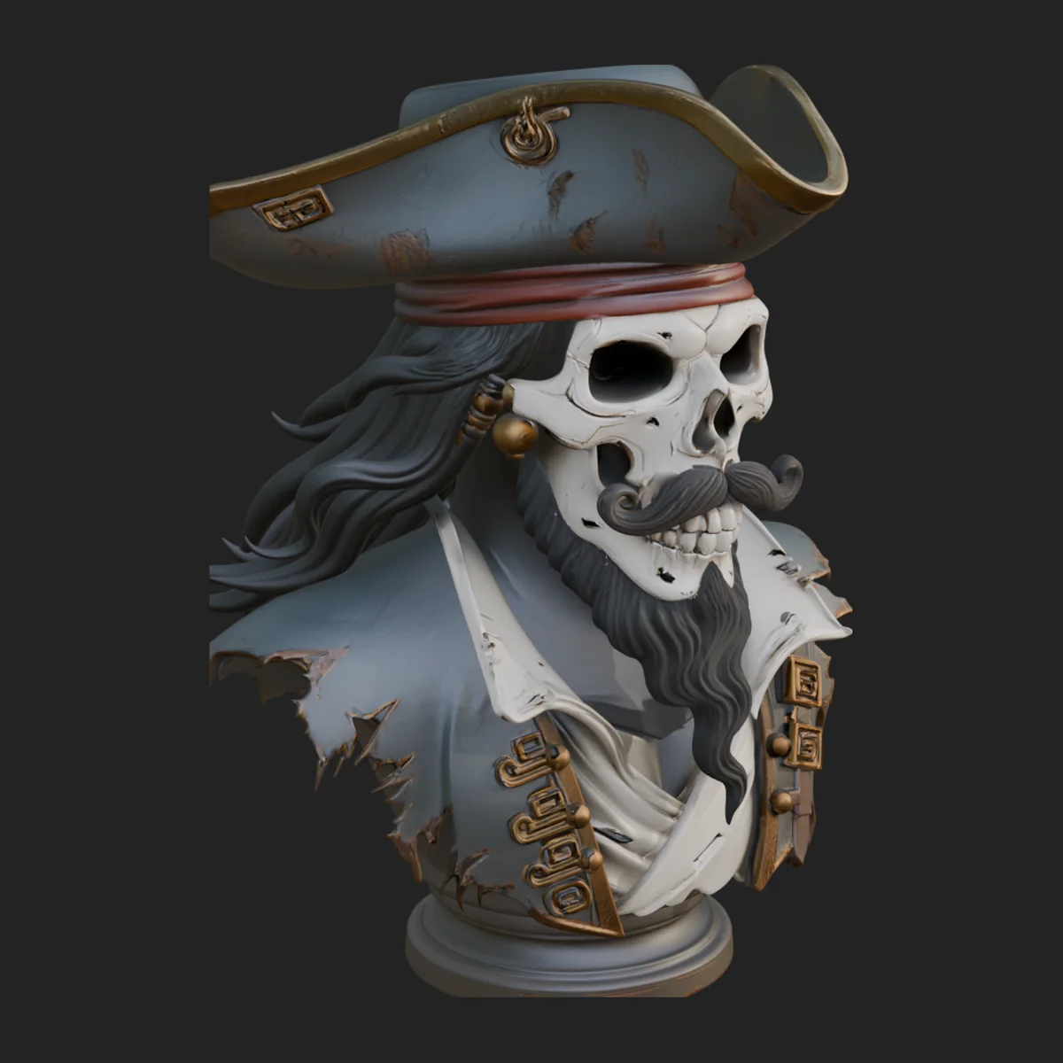Pirate Skull in Tricorn Bust Statue Design 9