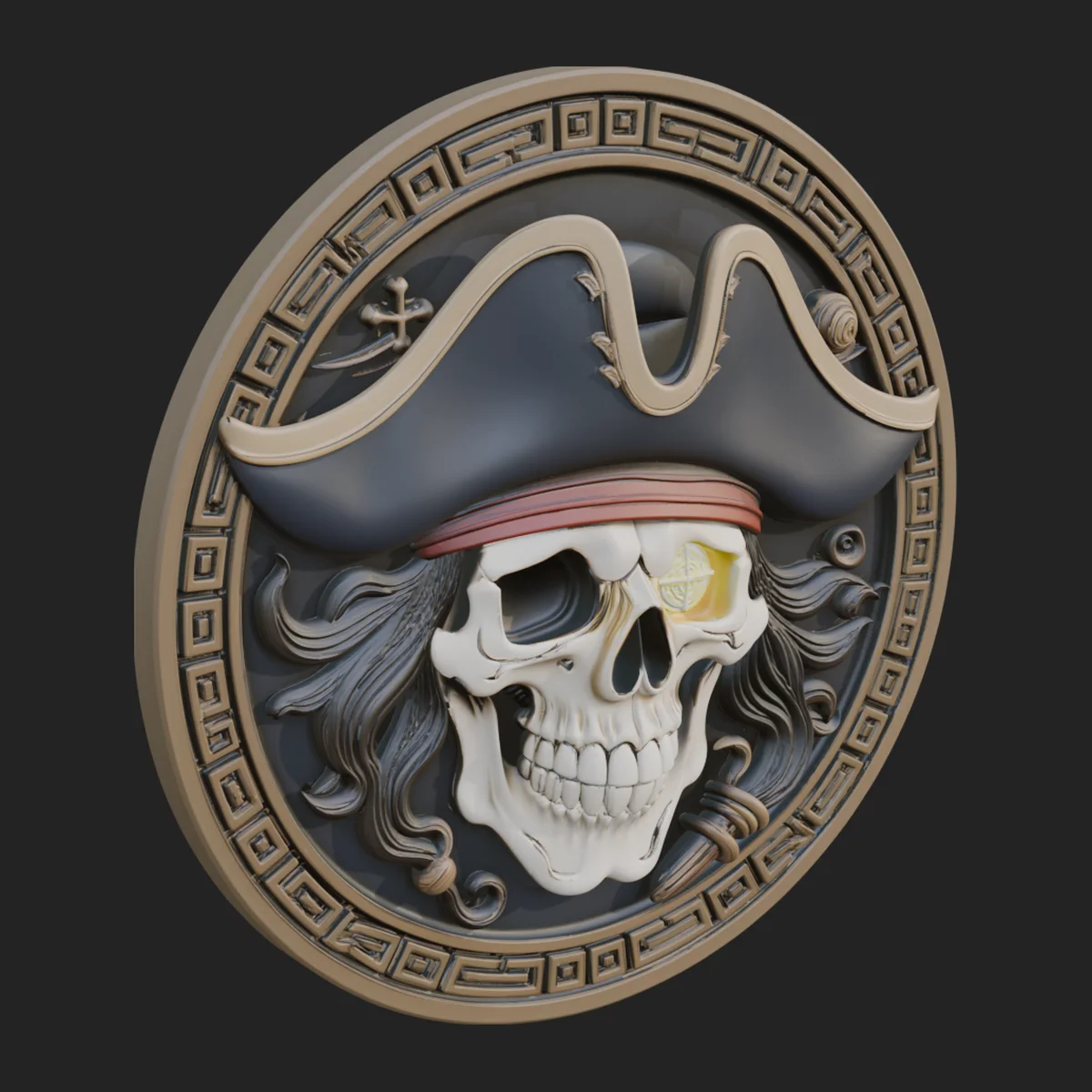 Pirate Skull Relief Medallion Pendant Design 1