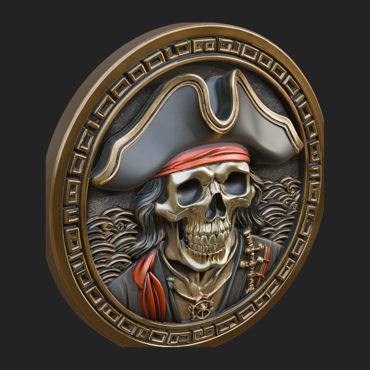 Pirate Skull Relief Medallion Pendant Design 2