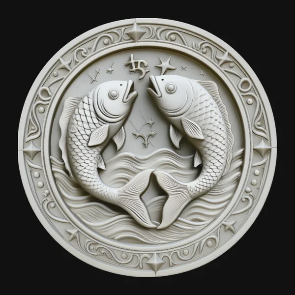 Pisces Zodiac Relief Medallion Pendant Design 1