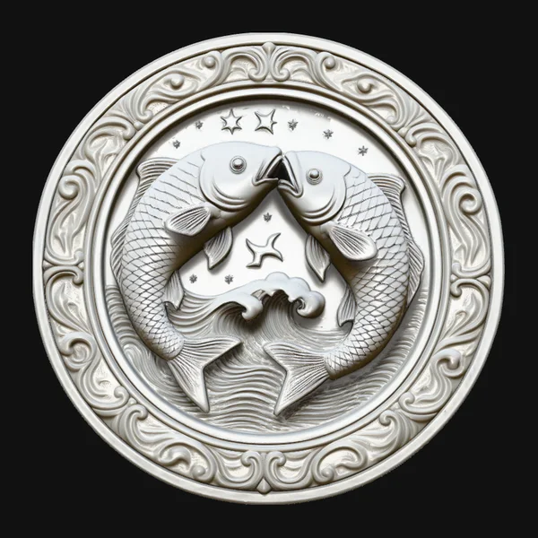 Pisces Zodiac Relief Medallion Pendant Design 2
