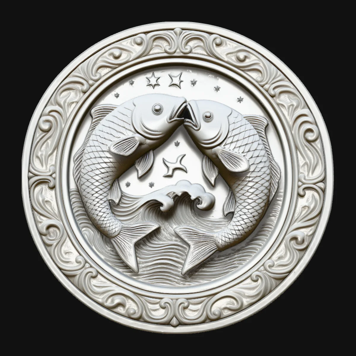 Pisces Zodiac Relief Medallion Pendant Design 2