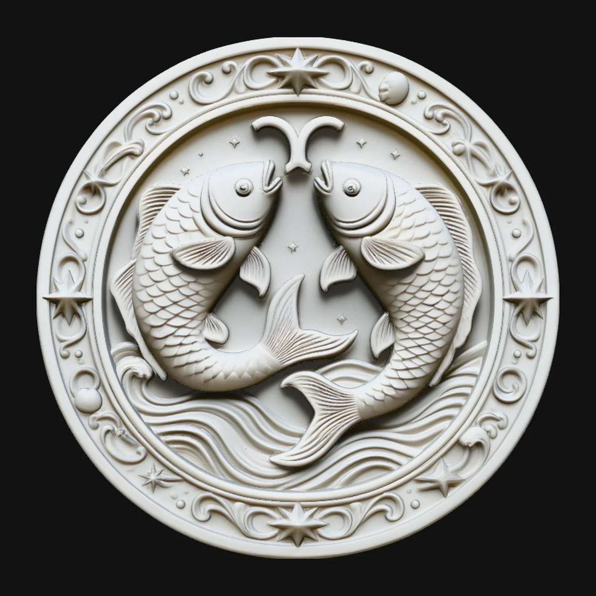 Pisces Zodiac Relief Medallion Pendant Design 3