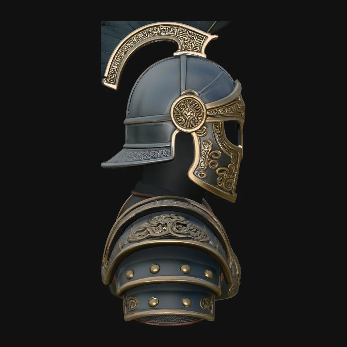 Plumed Crest Helmet Armor Statue Design 1