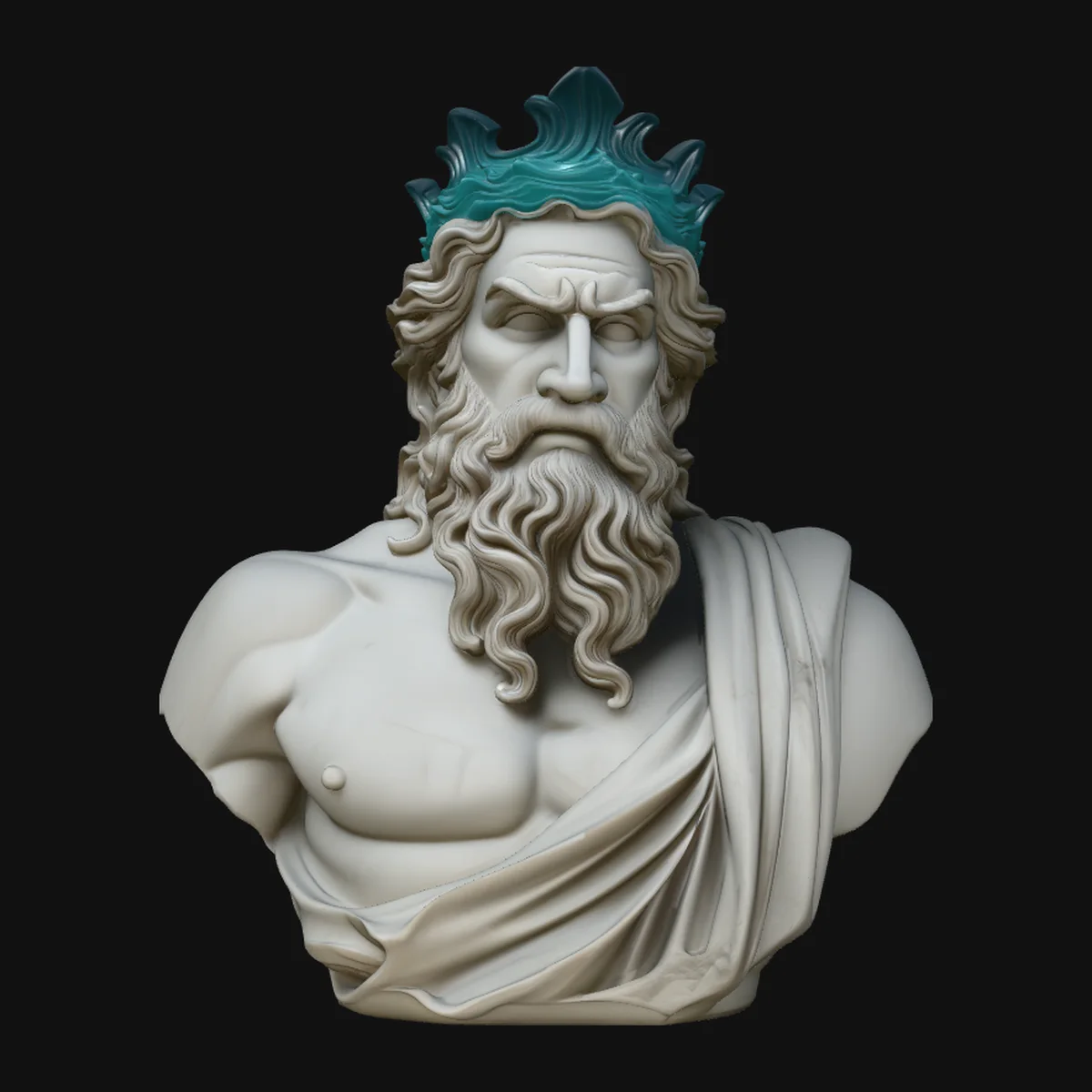 Poseidon Coral Crown Bust Statue Design 1