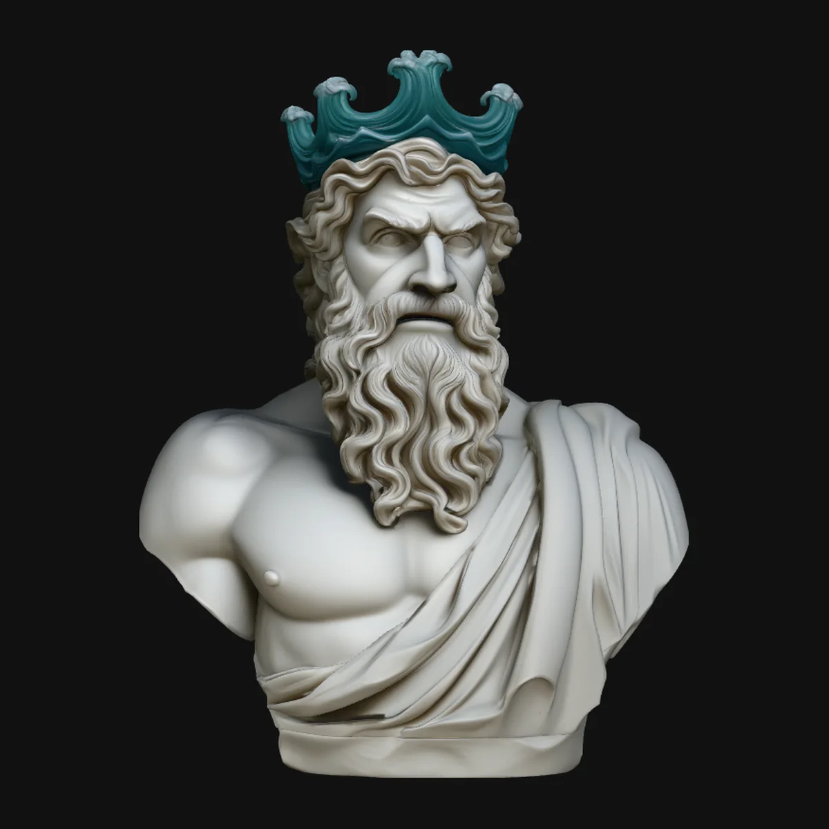 Poseidon Coral Crown Bust Statue Design 2
