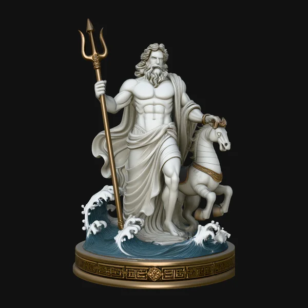 Poseidon on Sea Horse Statue Design 1