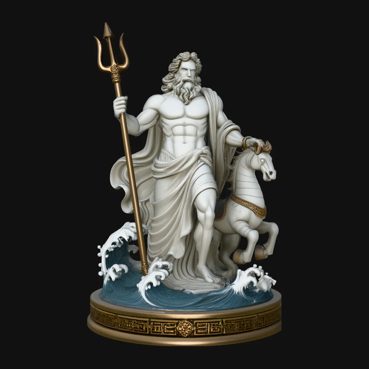 Poseidon on Sea Horse Statue Design 1