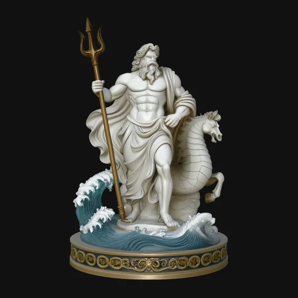 Poseidon on Sea Horse Statue Design 2