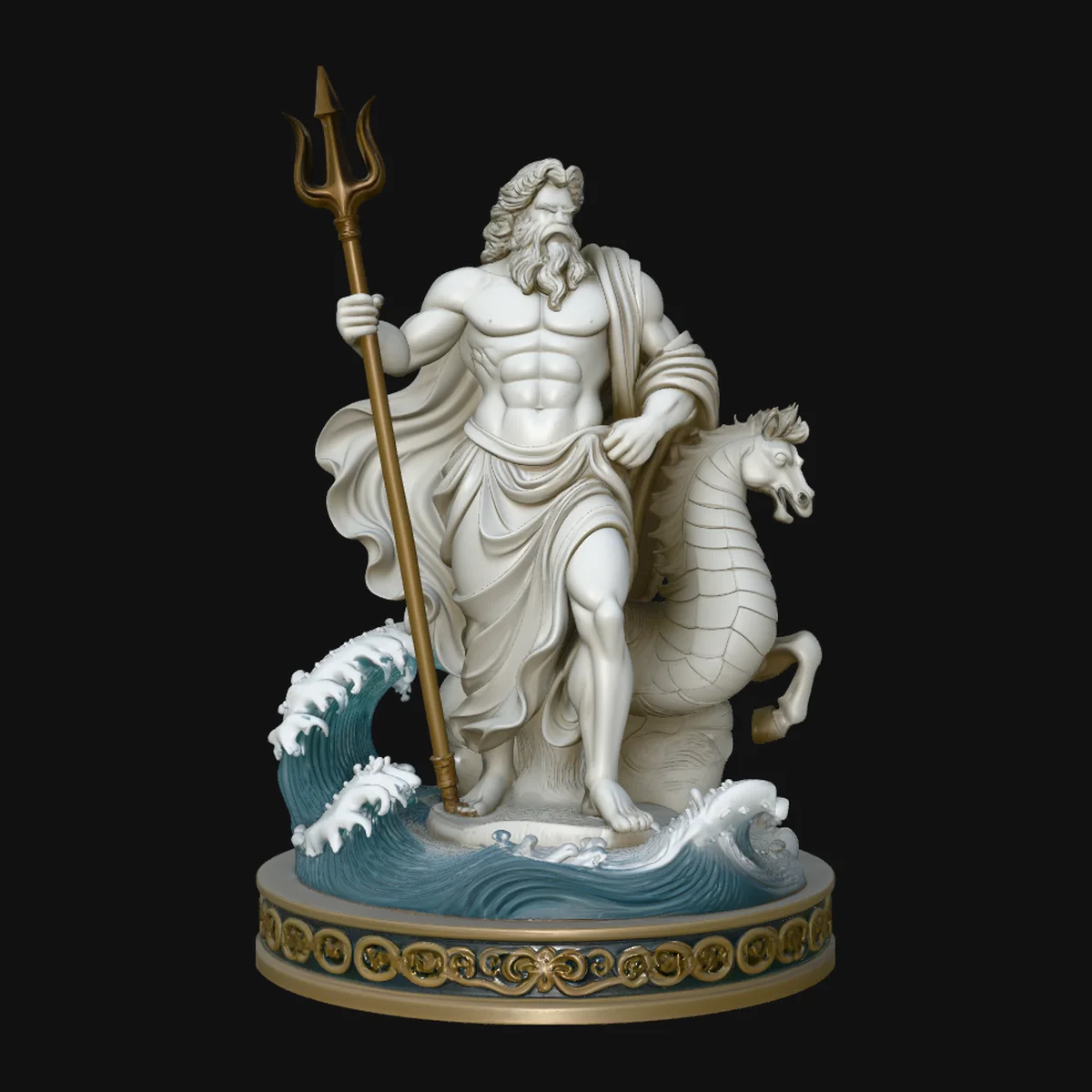 Poseidon on Sea Horse Statue Design 2