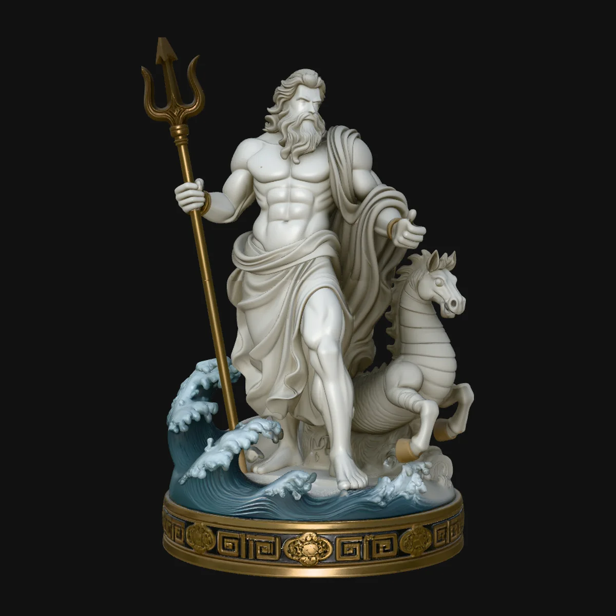 Poseidon on Sea Horse Statue Design 3