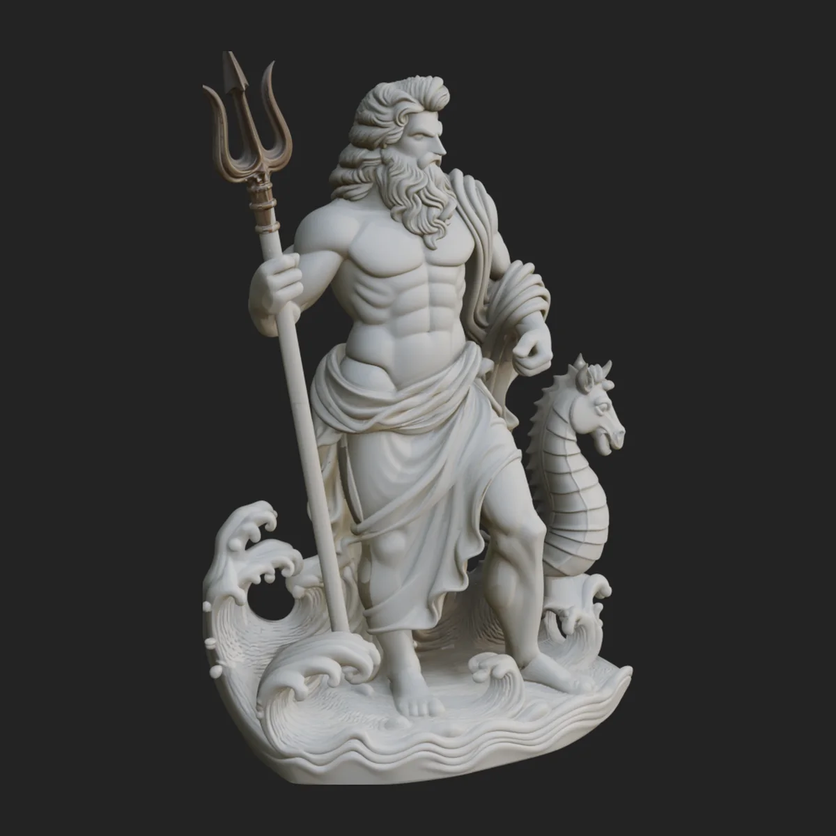Poseidon on Sea Horse Statue Design 5